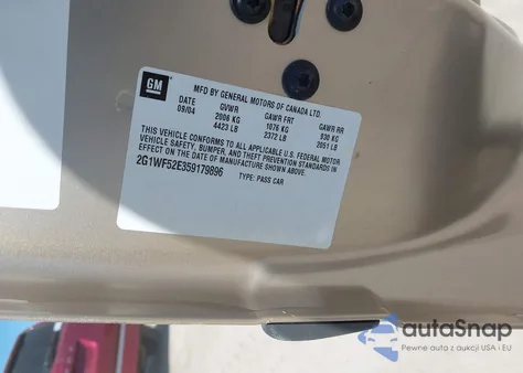 2005 Chevrolet Impala Base из США, поврежденный, VIN 2G1WF52E359179896